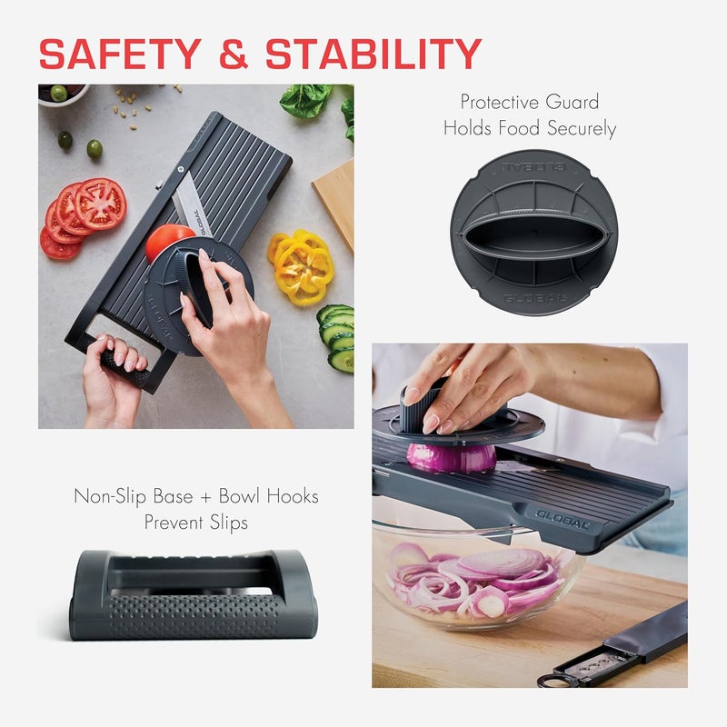 GLOBAL مقطعة الخضار العالمية GSL-95/BC - مقطعة خضار متميزة مع 3 شفرات جوليان وحماية للأصابع - Image 4